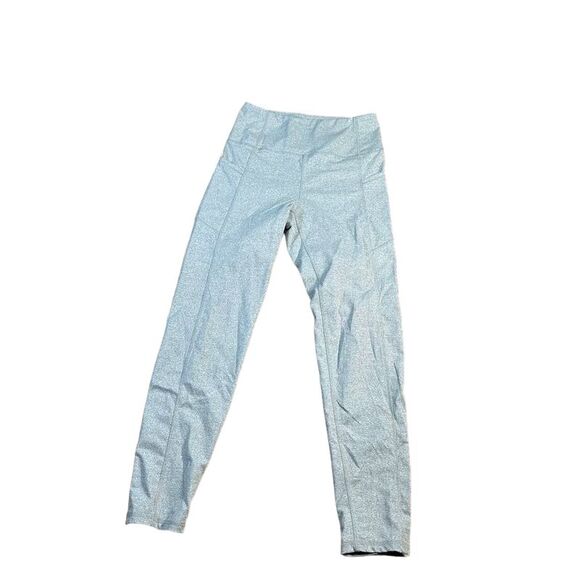 Kyodan Metallic Silver High-Waisted Athletic Leggings Performance Workout Pants - Picture 2 of 5